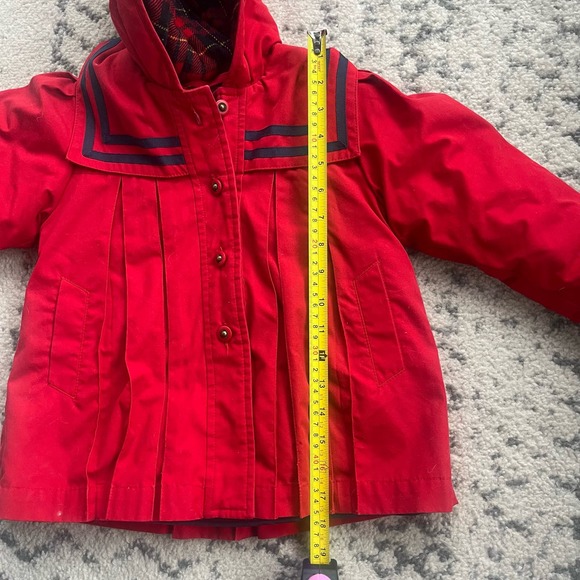 Vtg 1990s Class Club Red/Navy Faux Fur Lined Coat - Picture 6 of 8